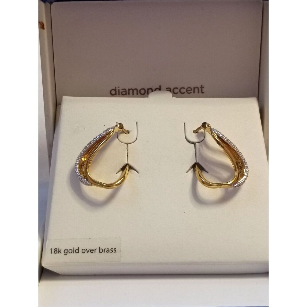 Vintage Designer signed Prime Art & Jewel Twist Hoop Earrings and Diamond Accent